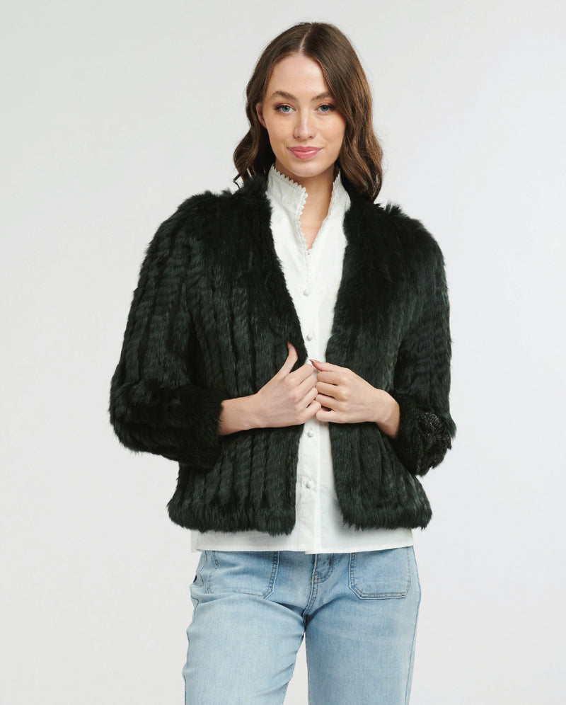 Green cropped hot sale fur jacket